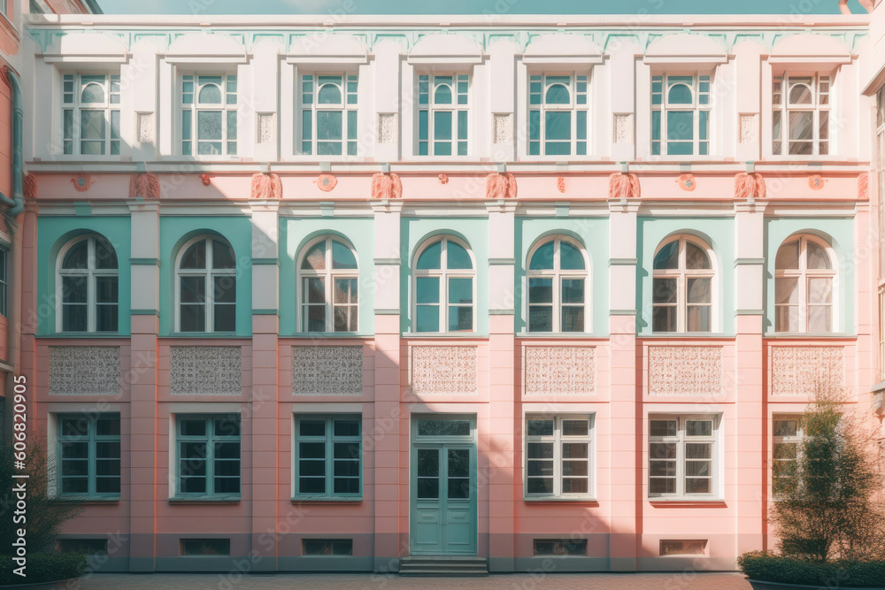 Front Facades with Pastel-Tinted Windows. Generative AI