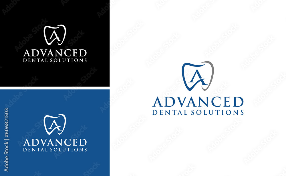 Advanced Dental Logo with Letter A vector and Swoosh icon Luxury Design Advanced Dental Logo with Letter A vector and Swoosh icon Luxury Design