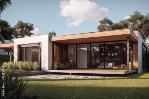 Modern Design of a Single-Story House. Generative AI