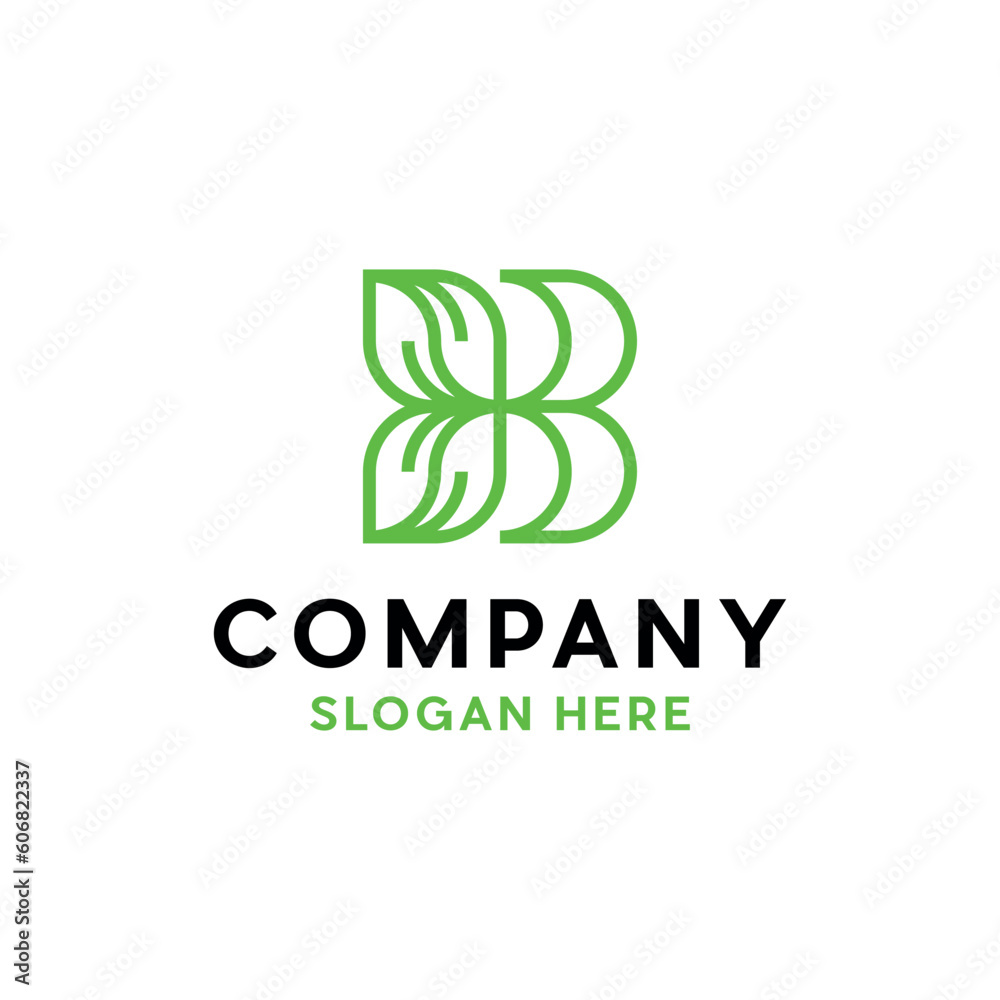 Letter B With Leaf Nature Modern Line Creative Logo