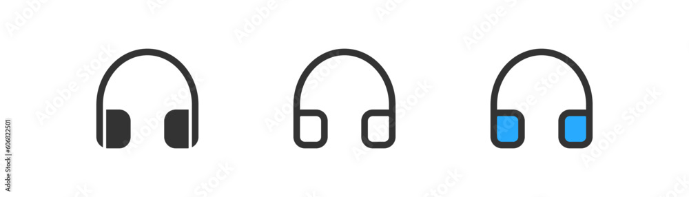 Headphones icon on light background. Music symbol. Headset, gadget, audiofile, song, hobby. Outline, flat and colored style. Flat design. Vector illustration Headphones icon on light background. Music symbol. Headset, gadget, audiofile, song, hobby. Outline, flat and colored style. Flat design. Vector illustration