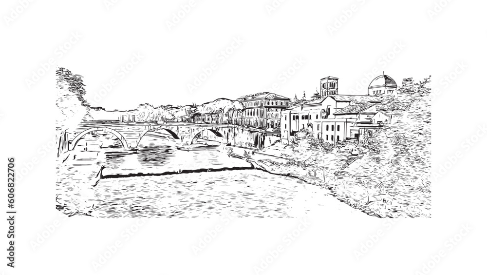 Fototapeta premium Building view with landmark of Rome is the capital city in Italy. Hand drawn sketch illustration in vector.
