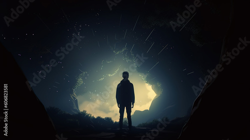 Silhouette of a guy in a cave