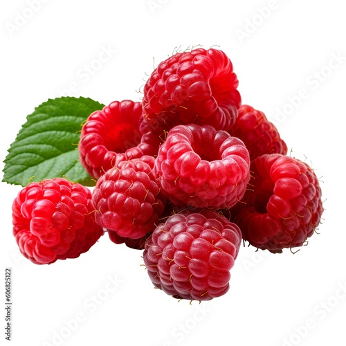 Ripe red raspberry with leaf isolated PNG transparent background generated by ai ,clipping path
