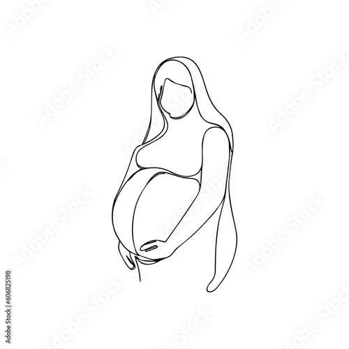 Vector illustration. Silhouette of a pregnant woman. One line art.