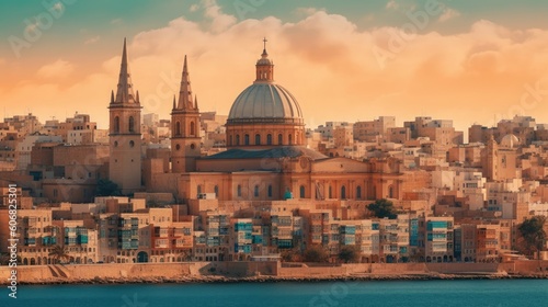the cityscape of malta at sunset Generative Ai