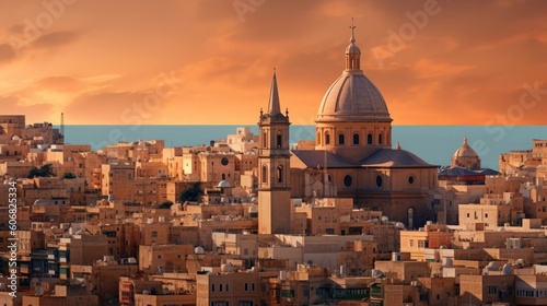 the cityscape of malta at sunset Generative Ai