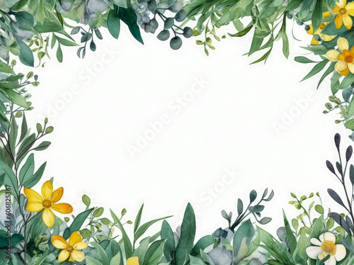 Watercolor eucalyptus frame with green leaf border. Generative Ai Illustration. © Saulo Collado