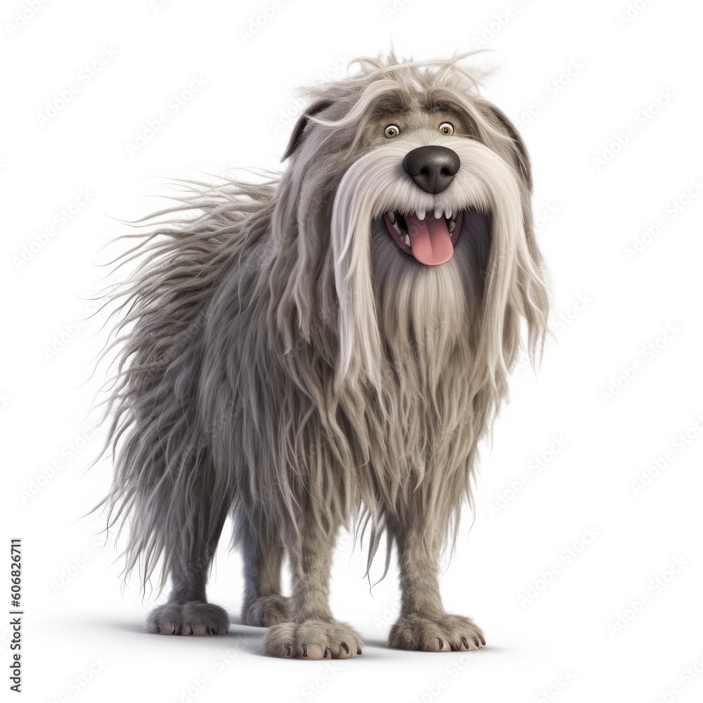 Bergamasco Sheepdog dog illustration cartoon 3d isolated on white. Generative AI