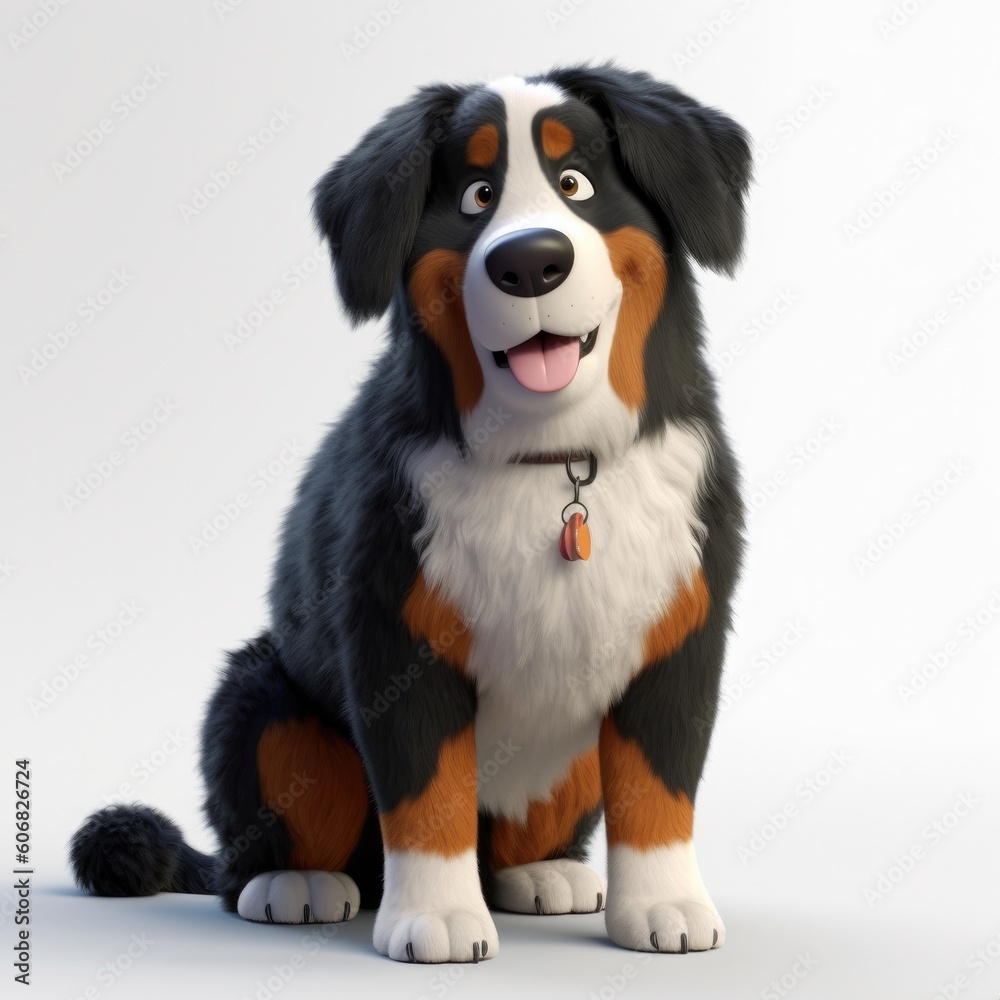 Bernese Mountain Dog dog illustration cartoon 3d isolated on white. Generative AI
