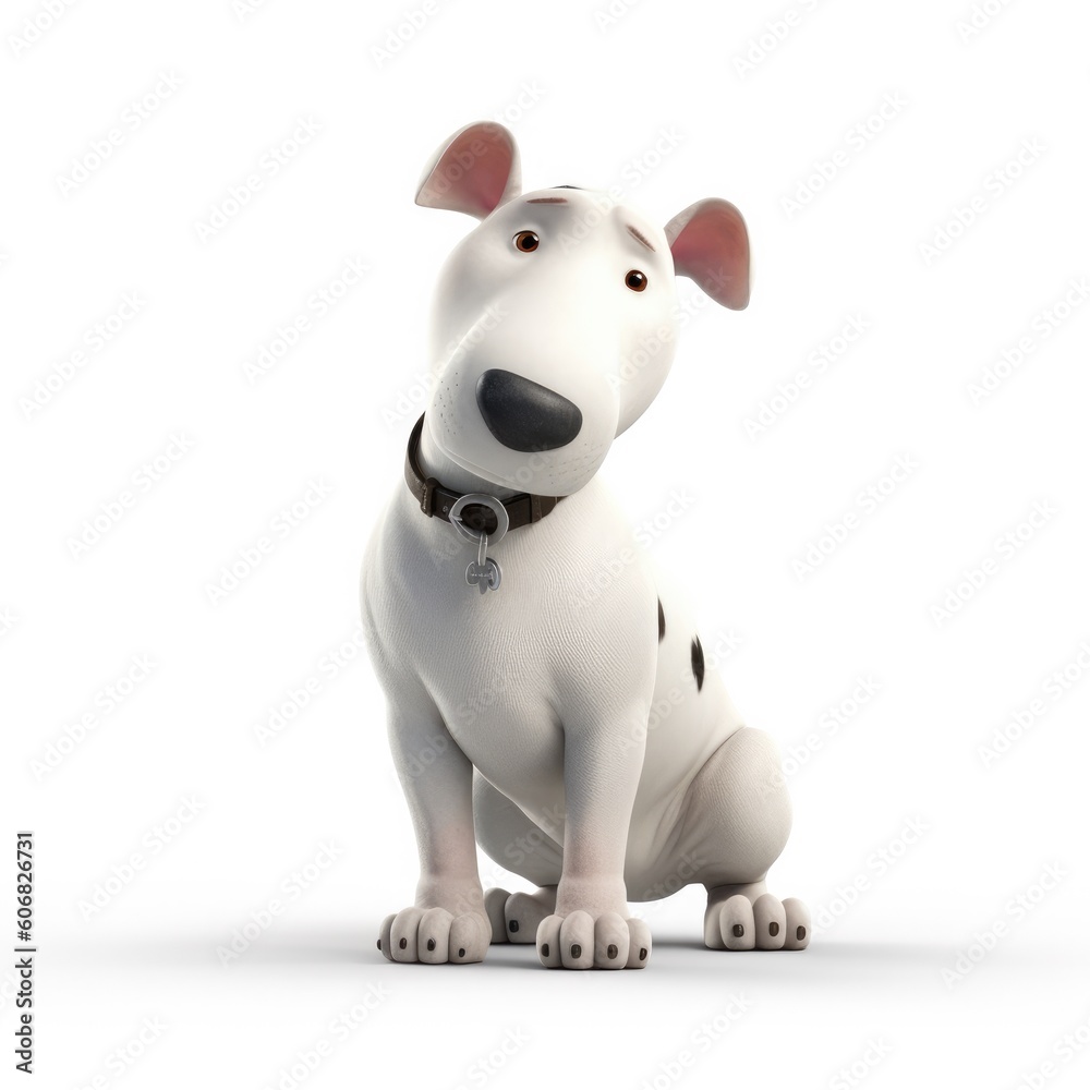 Bull Terrier dog illustration cartoon 3d isolated on white. Generative AI Bull Terrier dog illustration cartoon 3d isolated on white. Generative AI