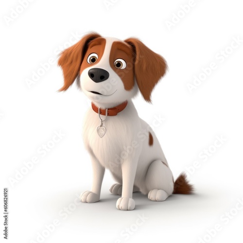 Nederlandse Kooikerhondje dog illustration cartoon 3d isolated on white. Generative AI