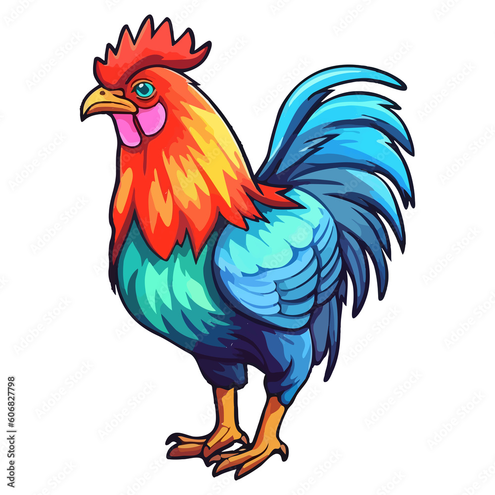 Fototapeta premium Colorful Chicken Rooster modern pop art style, Chicken Rooster illustration, pastel cute colors