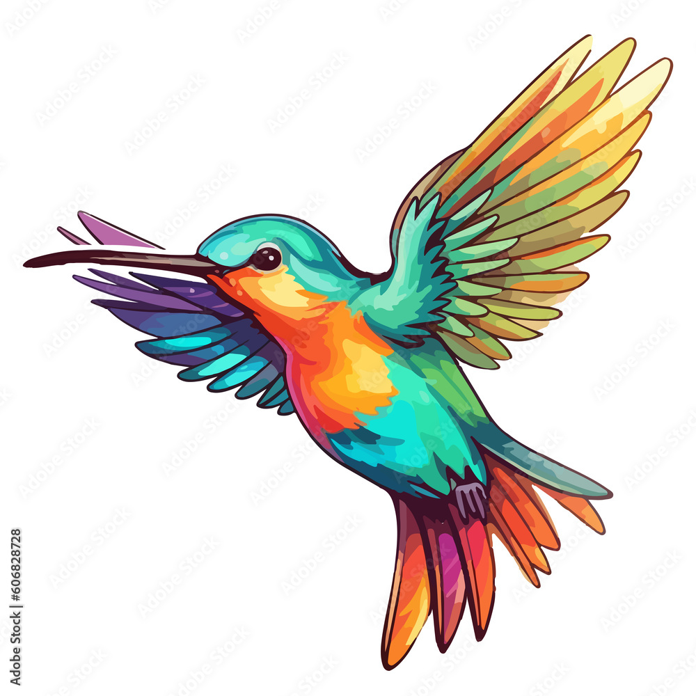 Colorful Flaying hummingbird Bird modern pop art style, Flaying hummingbird Bird Sticker, pastel cute colors