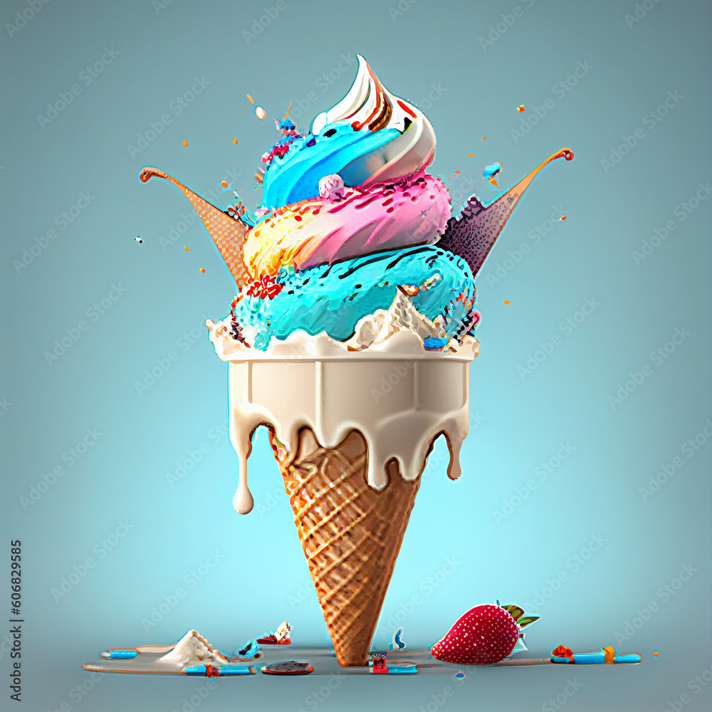 Fotografie ice cream cone on white background ai generated