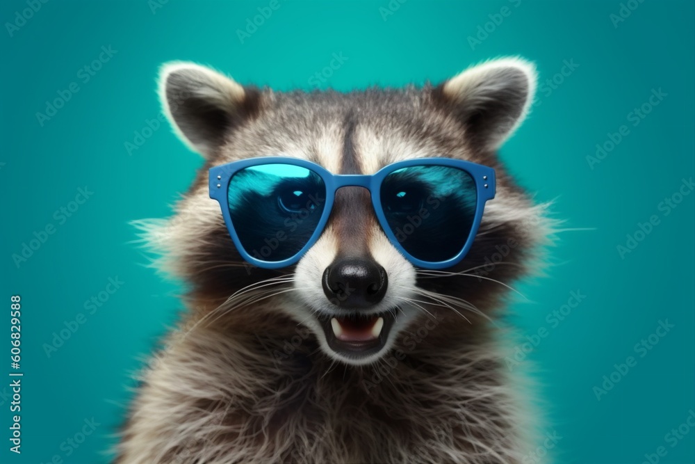 young party glasses pet entertainment raccoon animal background fun portrait music. Generative AI.