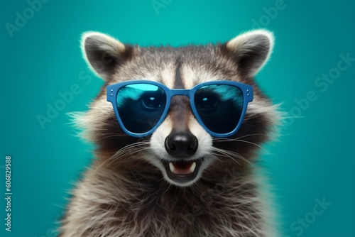 young party glasses pet entertainment raccoon animal background fun portrait music. Generative AI.