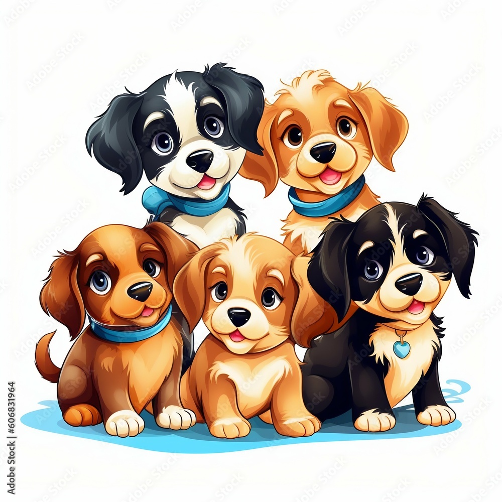 Cartoon Cute Puppies on White Background. Generative ai Cartoon Cute Puppies on White Background. Generative ai
