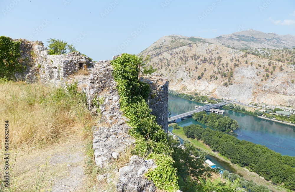 Rozafa Castle, a historic medieval fortress and castle in Shkoder city in northern Albania Rozafa Castle, a historic medieval fortress and castle in Shkoder city in northern Albania