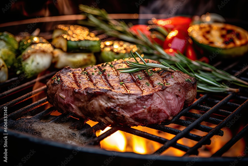 Sizzling Steak Delight. Perfectly Grilled. Medium Rare Juicy Steak with Rosemary Sizzling Steak Delight. Perfectly Grilled. Medium Rare Juicy Steak with Rosemary