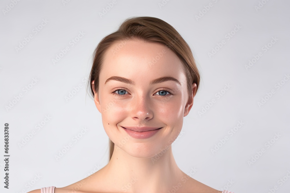 Portrait of a happy, confident, and healthy Caucasian woman with glowing skin and positivity. Generative AI Portrait of a happy, confident, and healthy Caucasian woman with glowing skin and positivity. Generative AI