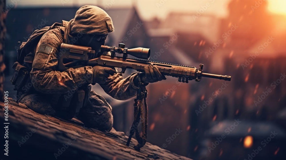 Soldier with Sniper Rifle in Hand on the Roof. Generative ai Stock ...