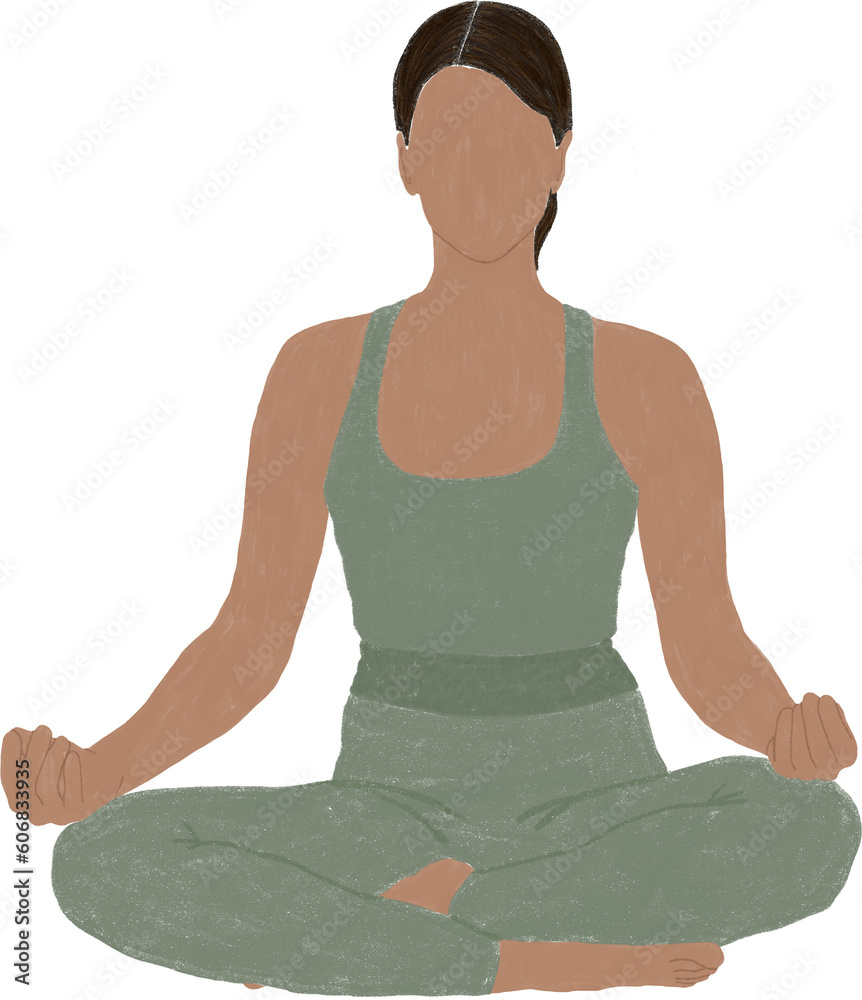 Illustration of woman doing yoga. Girl doing stretching and warm-up exercises. Fitness workout