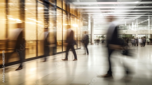 An image of blurred people walking on office illustration for background presentation template. Ai generative 