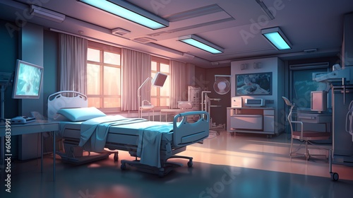 An image of icu room illustration for background presentation template. Ai generative  photo