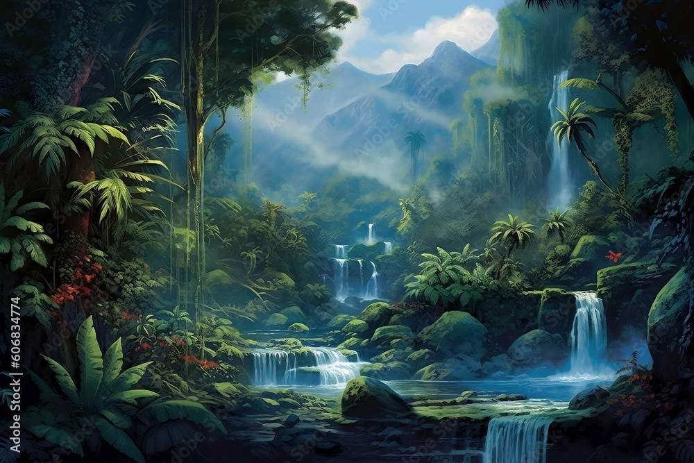Enchanted Oasis: Exploring the Lush Tropical Rainforest - Breathtaking Landscape Masterpieces - Scenery - Illustration
