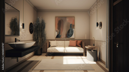 Bath Interior Design with Mockup Frame Poster  3D Render  3D Illustration