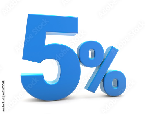 5 percentage sign isolated on white background. 5 percent off 3d. 5 percent sign. 3D rendering. photo