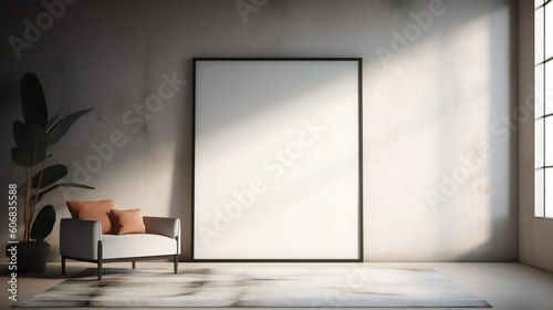 Modern Interior Design with Blank Mockup Frame Poster  3D Render  3D Illustration