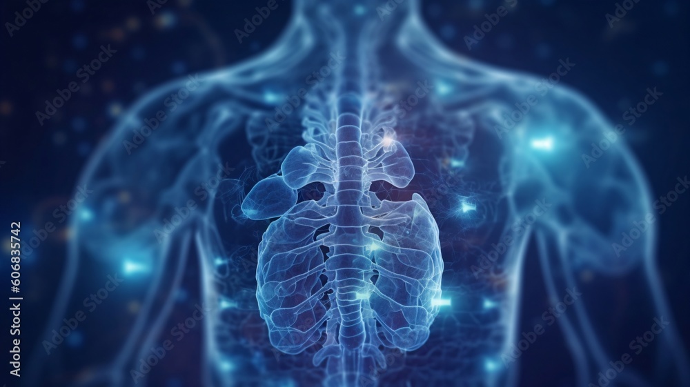 Abstract human body x-ray. Digital medical concept background. Presentation, promotion, banner, poster, website, social media. Generative ai Abstract human body x-ray. Digital medical concept background. Presentation, promotion, banner, poster, website, social media. Generative ai