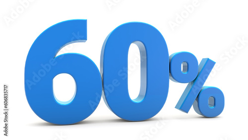 60 percentage sign isolated on white background. 60 percent off 3d. 60 percent sign. 3D rendering.