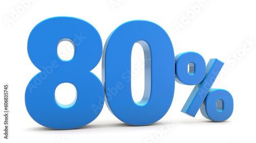80 percentage sign isolated on white background. 80 percent off 3d. 80 percent sign. 3D rendering. photo