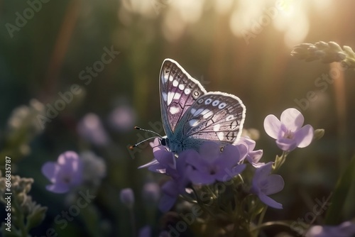 A butterfly sits on a flower. Spring background.  © D
