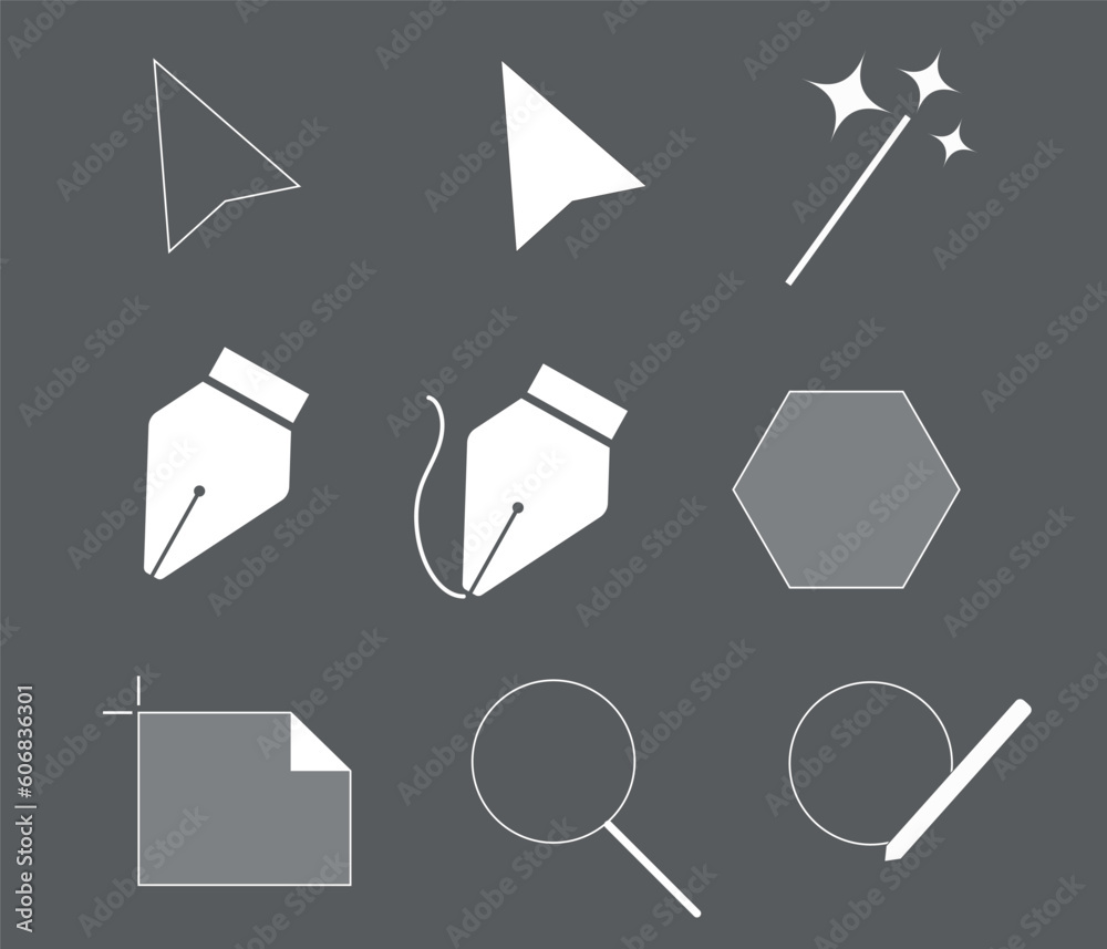Vector Illustration tool icons. Tools for working in illustrator.