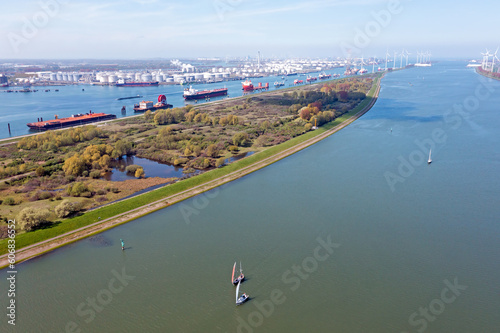 Aerial from industry at the Nieuwe Waterweg in Rotterdam the Netherlands photo