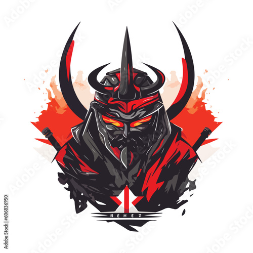 Asian Japanese samurai warrior esport gaming vector mascot logo template