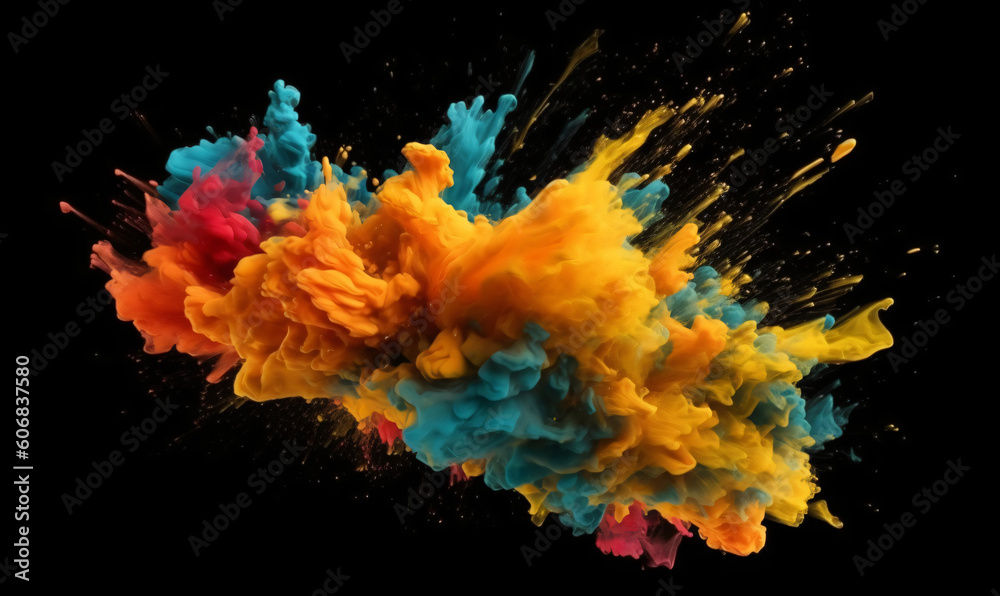 Colorful Paint Spalsh in a water. Generative AI Colorful Paint Spalsh in a water. Generative AI