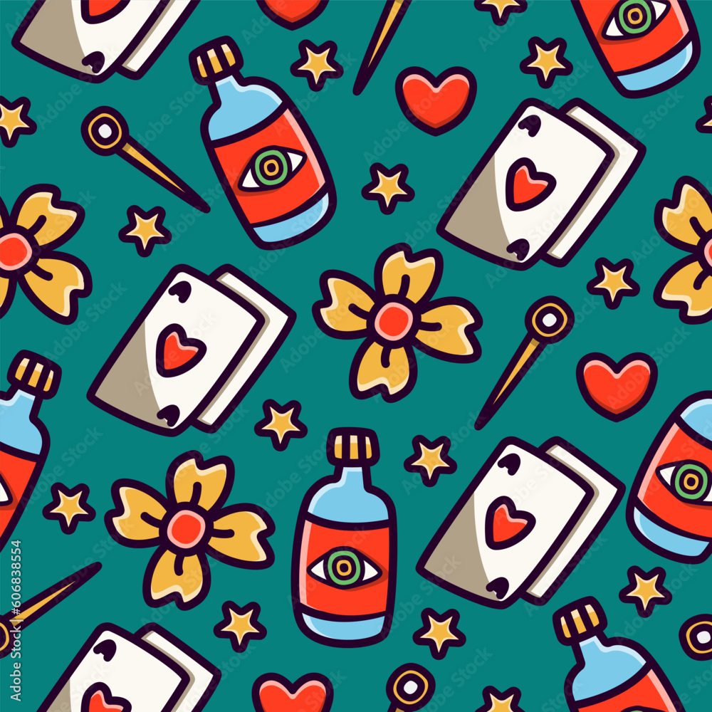 Naklejka premium Card doodle cartoon pattern vector illustration