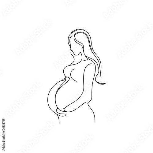 Vector illustration. Silhouette of a pregnant woman. One line art.