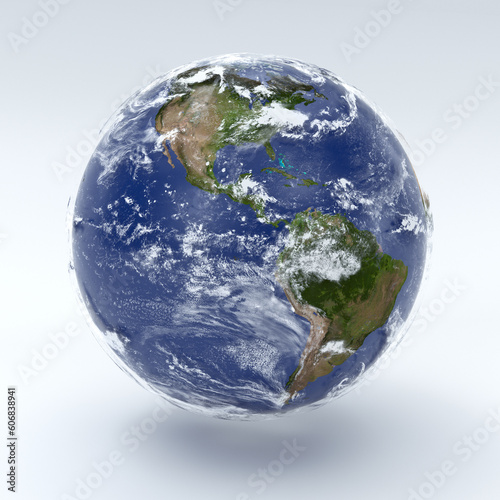 Fototapeta Naklejka Na Ścianę i Meble -  Earth globe on white background. Earth Day, planet in the space, 3d illustration, clouds planet in space