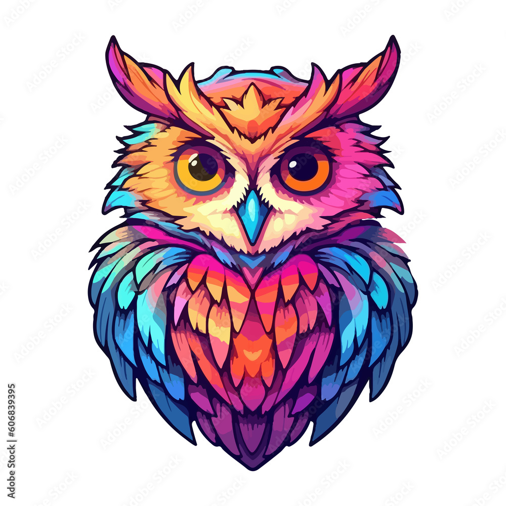 Colorful Owl pop art style, Owl Sticker, pastel cute colors Colorful Owl pop art style, Owl Sticker, pastel cute colors