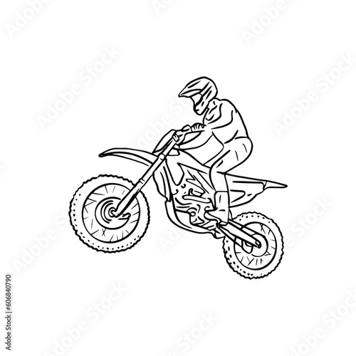 Rider Mottocross Outline Skecth Illustration