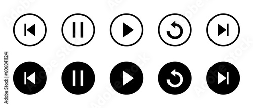 Obraz na plátně Play, pause, replay, previous, and next track icon vector