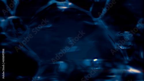 lighting blue fantastic soft fluid particles - dark bokeh background - abstract 3D illustration