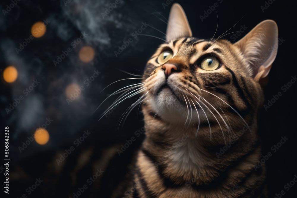 bengal tiger cat looks up with sharp eyes Generative AI