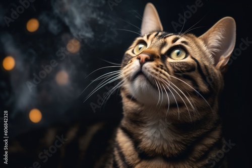 bengal tiger cat looks up with sharp eyes Generative AI